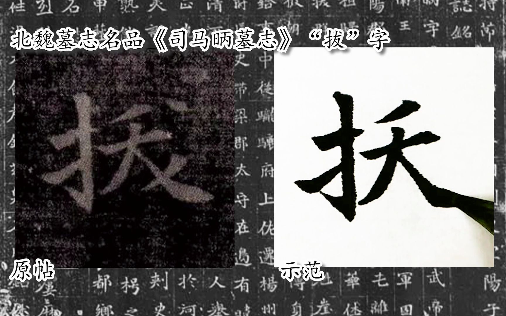 [图]【每日一字】书法系列，周东芬临北魏楷书《司马昞墓志》“拔”字