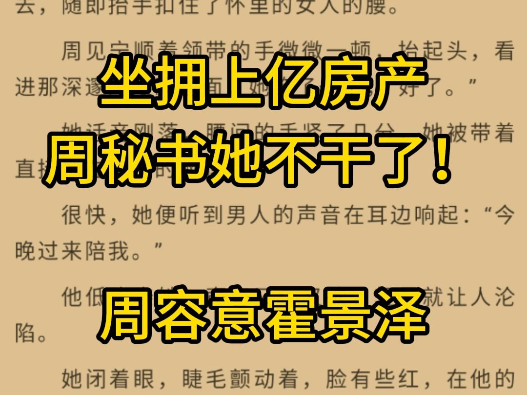 爆火小说推荐——《坐拥上亿房产,周秘书她不干了!》周容意霍景泽哔哩哔哩bilibili