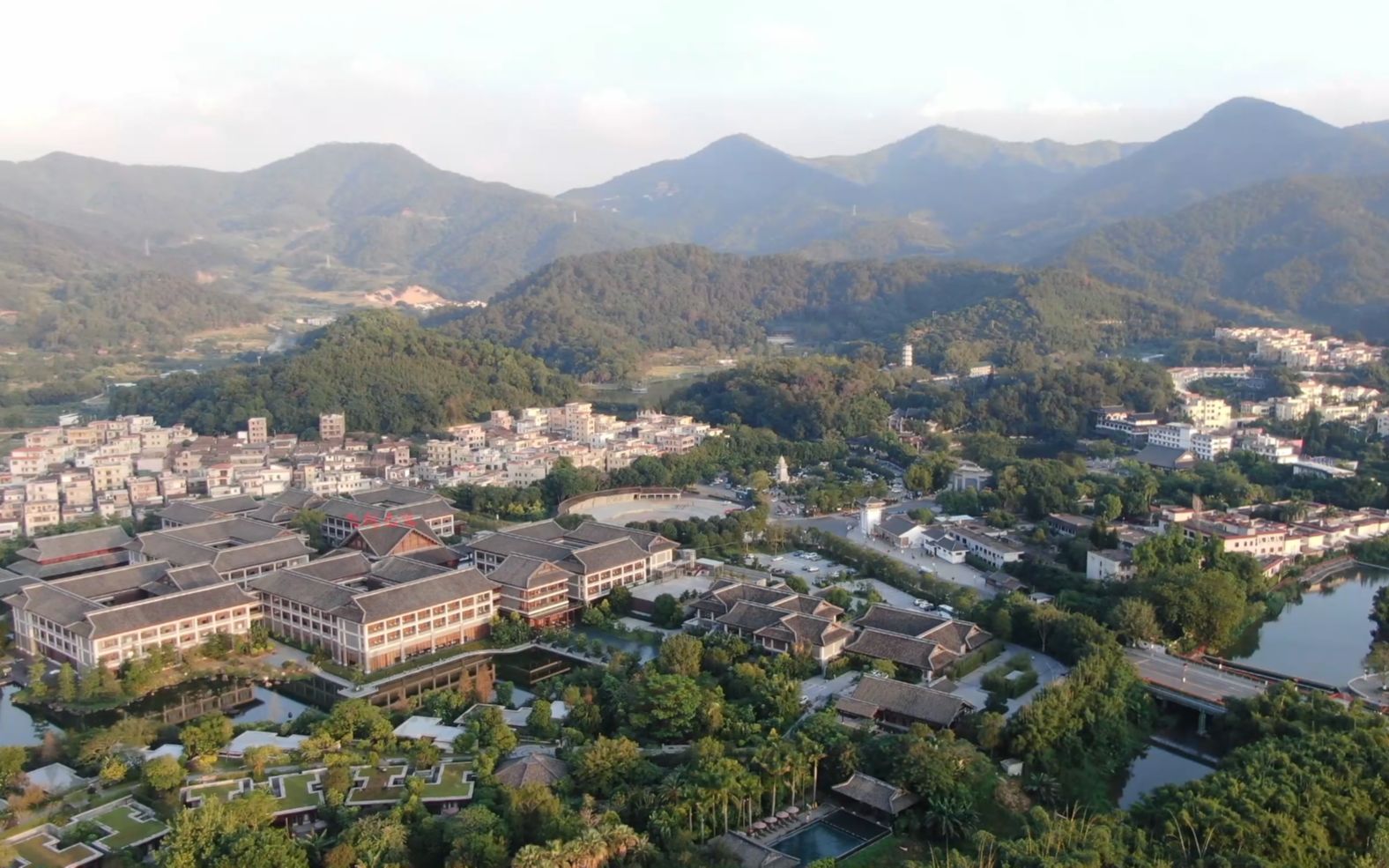 航拍广东云浮新兴六祖故里,是著名的高僧惠能大师的家乡