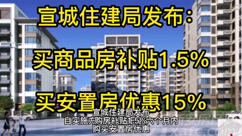 宣城住建局发布,买商品房补贴1.5%,买安置房优惠15%,这么大优惠,你会选择买房吗?哔哩哔哩bilibili