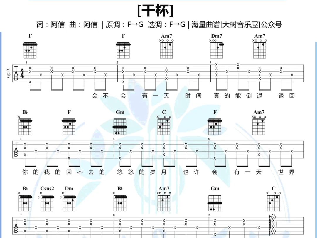 五月天  干杯(F调原版吉他谱)哔哩哔哩bilibili