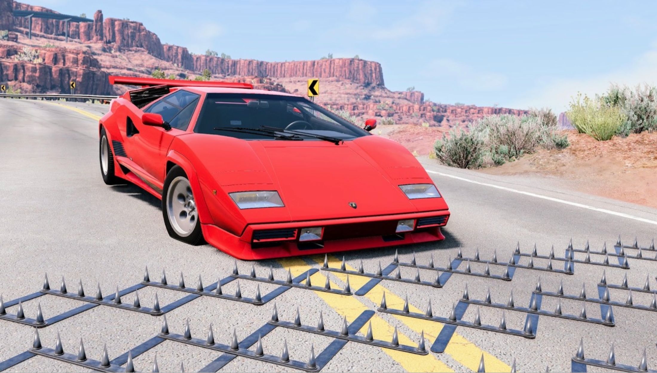 连环撞车,兰博基尼,喷气式大巴车和奔驰轿跑开足马力冲向钉刺带,beam