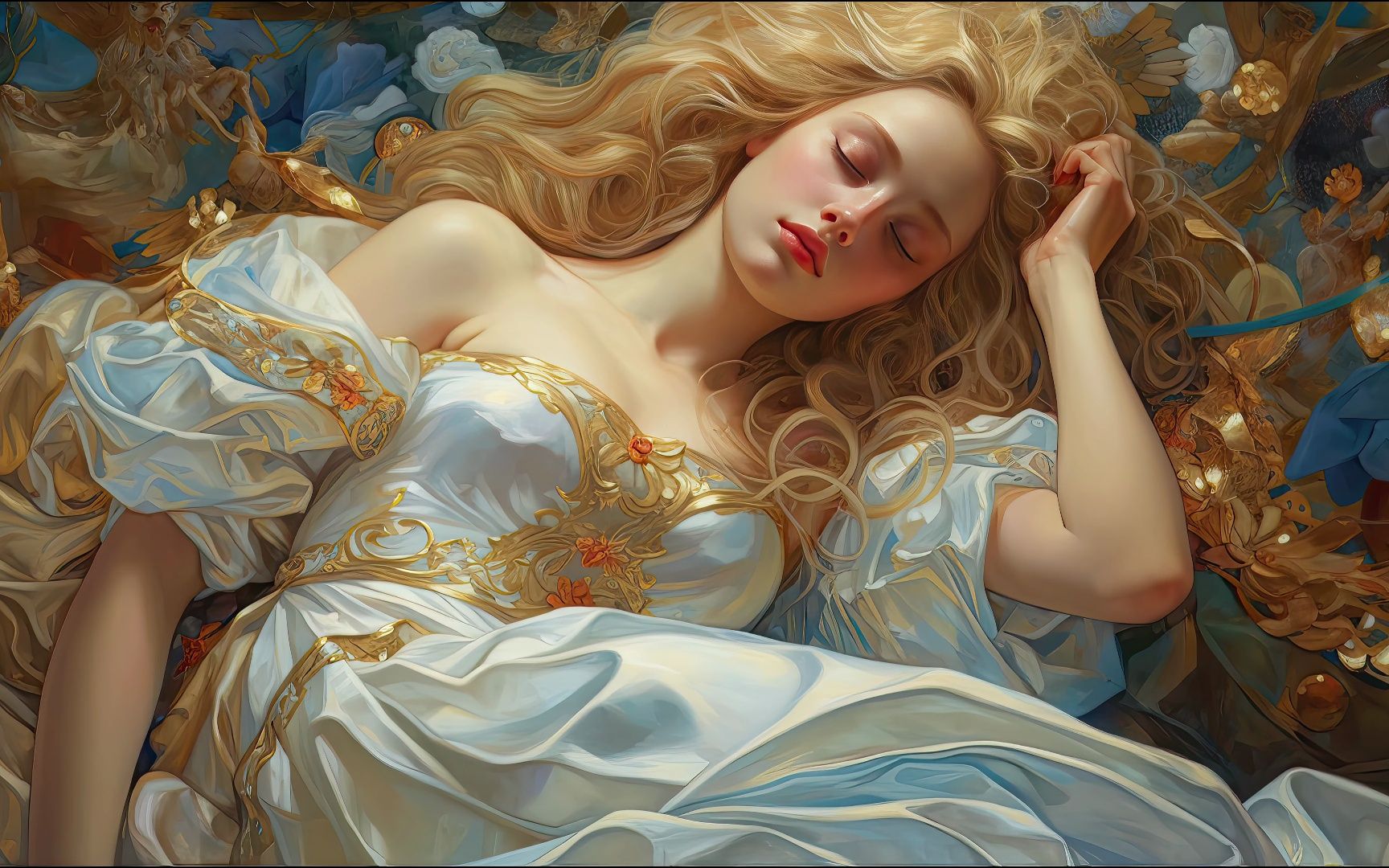 sleeping beauty midjourney ai art, ultra hd 4k, wallpaper ladies