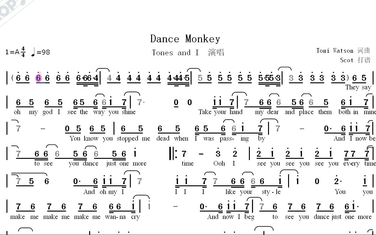 dancemonkey吉他简谱图片
