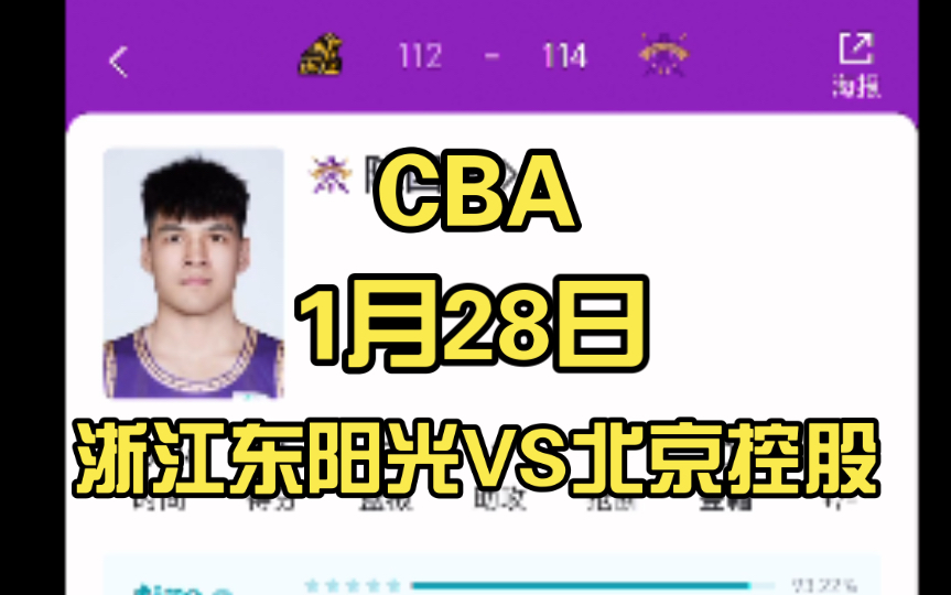 CBA浙江东阳光VS北控1月28日赛后评分哔哩哔哩bilibili