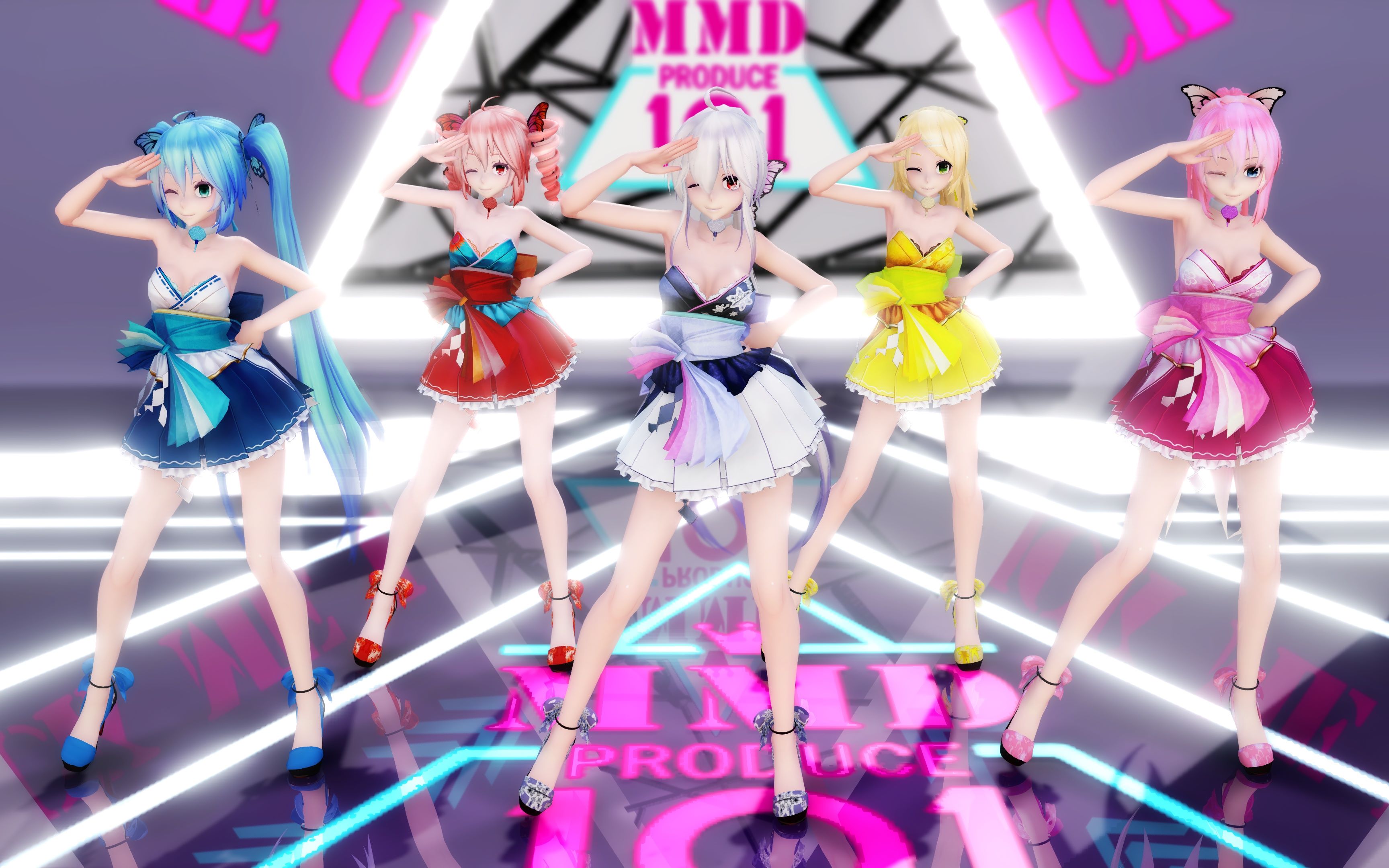 【mmd】[3换装] 创造101 主题曲①【初音miku 重音teto 弱音haku 巡音