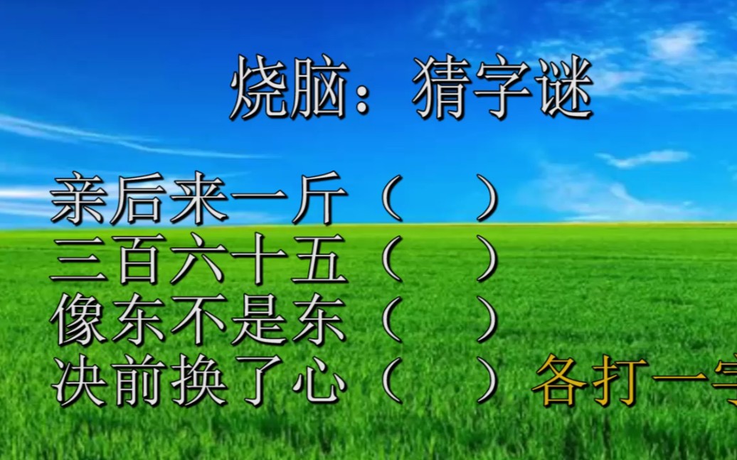 猜字谜,亲后来一斤,三百六十天,像东不是东,决字换了心,各打一字哔哩哔哩bilibili