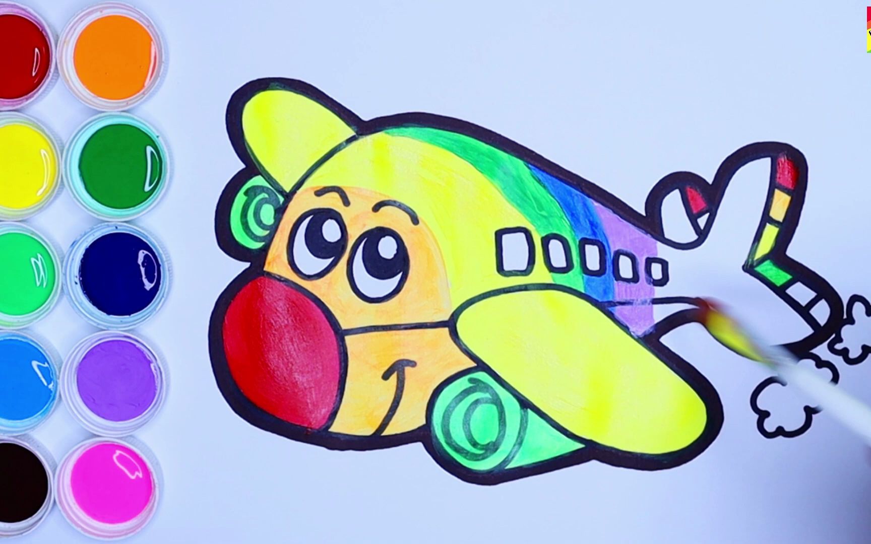 【简笔水彩画】教你画飞机然后上色~超级简单的简笔画,一看就会!
