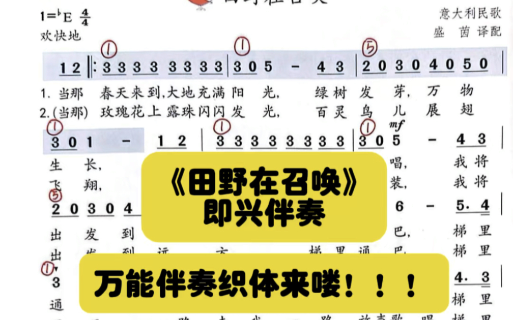 【苏少版】小学音乐五年级下册《田野在召唤》即兴伴奏