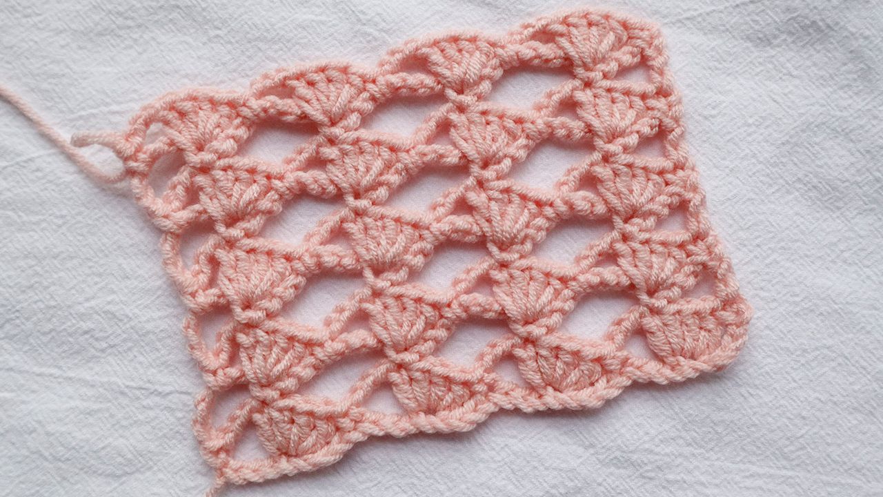 钩针花样编织|花样28|鱼尾花纹|漂亮的波浪纹