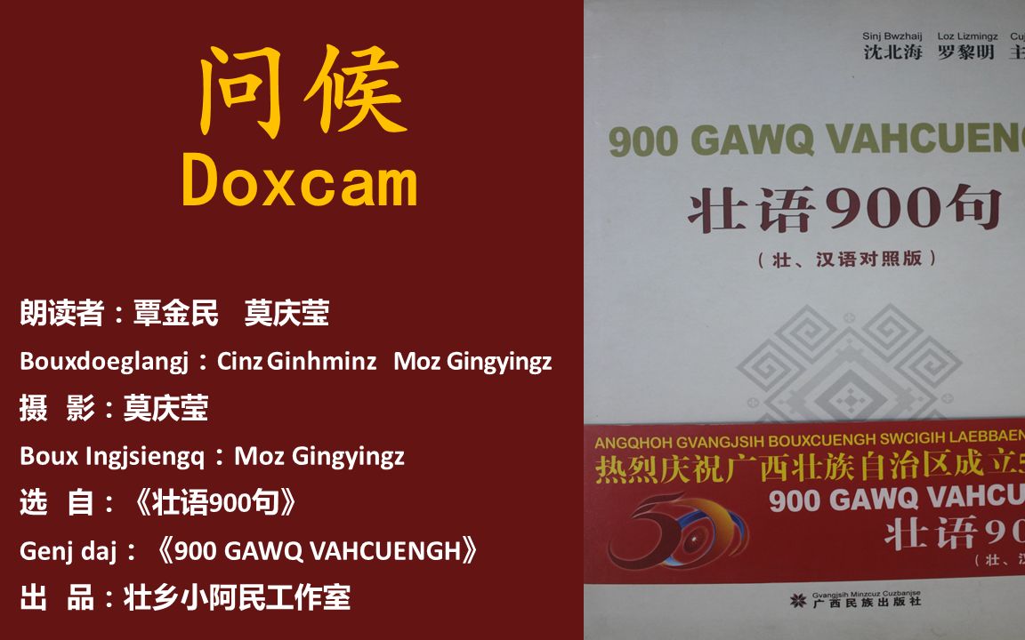 壮乡小阿民覃金民 莫庆莹 朗读壮文《问候Doxcam(壮语汉语字幕对照)》哔哩哔哩bilibili