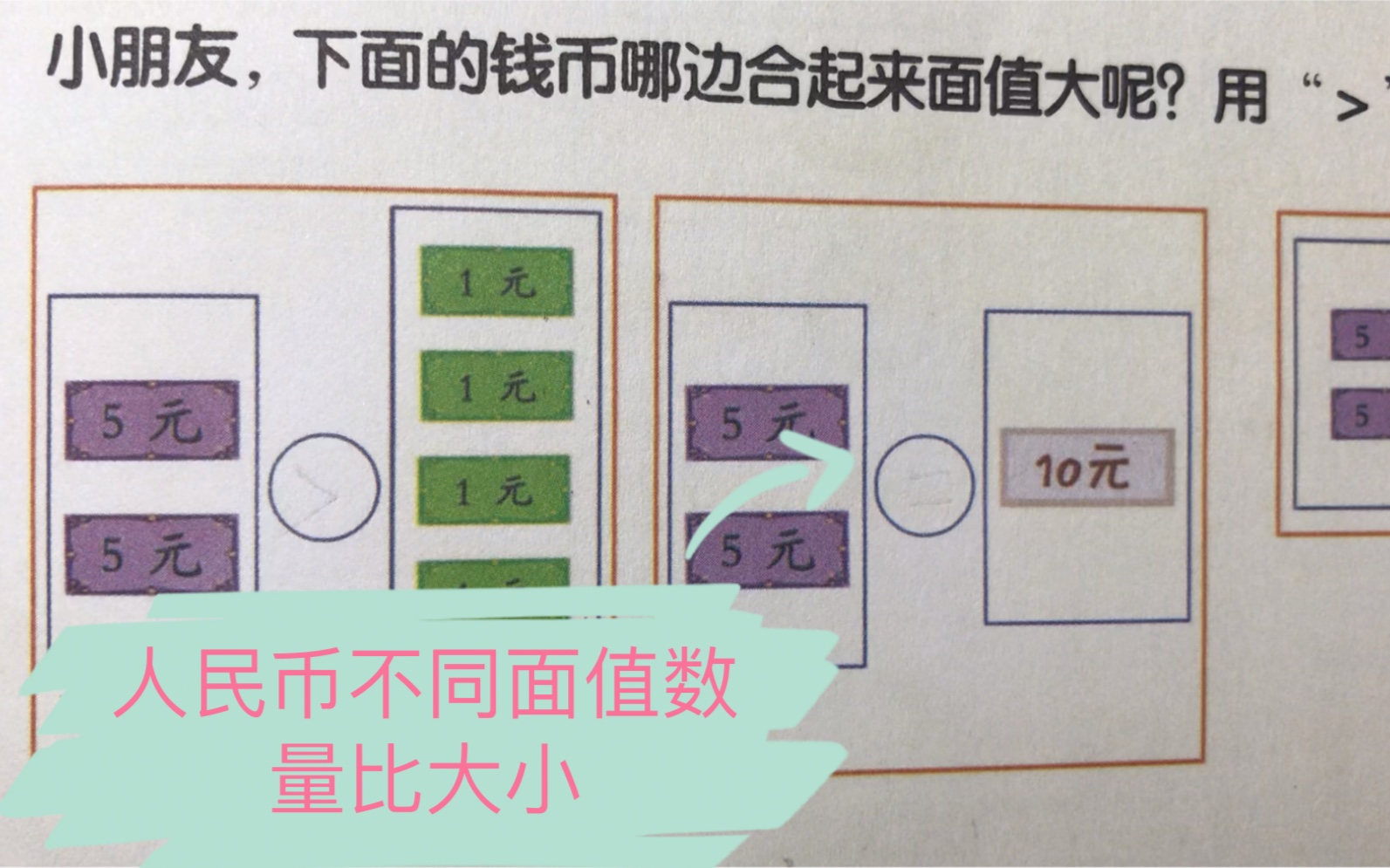 一年级数学:小朋友我们今天一起练习不同面值数量人民币比较大小.哔哩哔哩bilibili