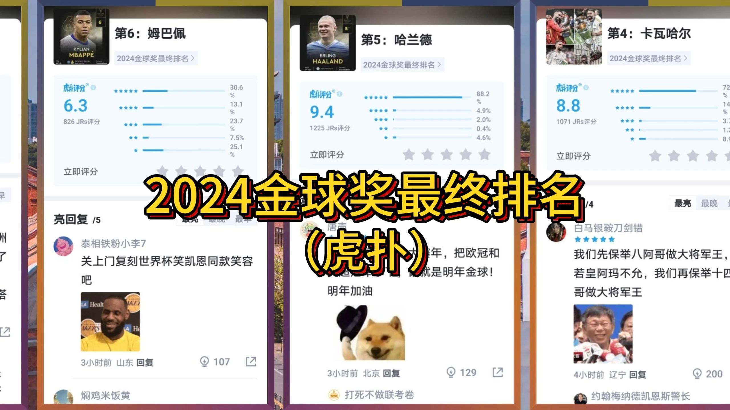 2024金球奖最终排名,罗德里成为金球先生!!(虎扑锐评)哔哩哔哩bilibili