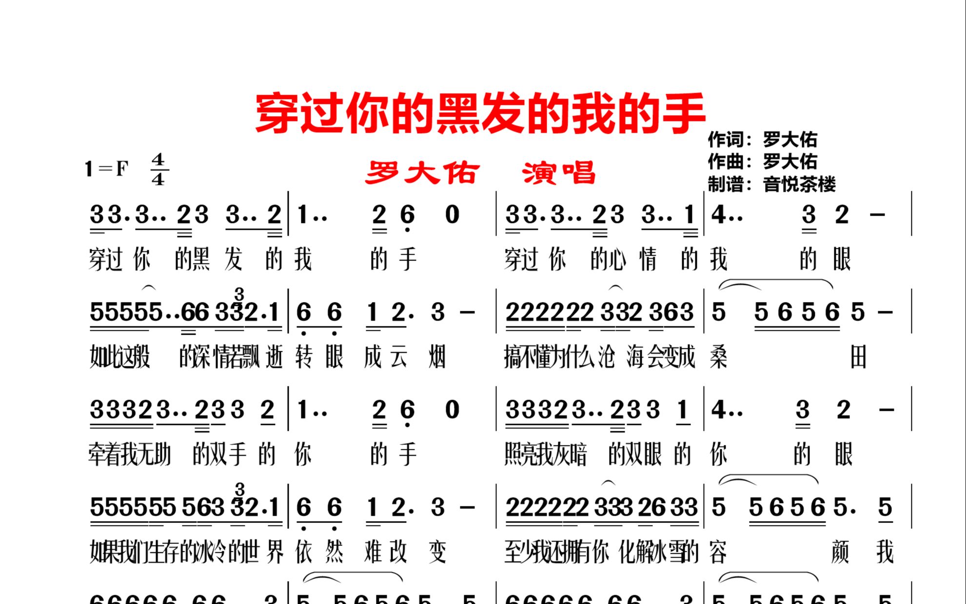 罗大佑经典歌曲《穿过你的黑发的我的手》有声简谱