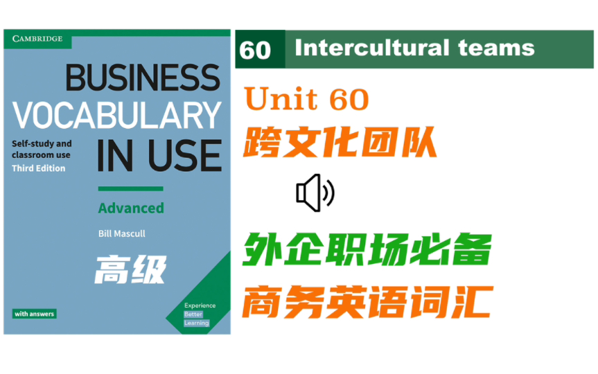 【商务英语】Unit 60企业跨文化团队中的文化冲突|Business Vocabulary in Use 高级 |外企职场必备的宝藏商务词汇书|自制首发音频哔哩哔哩bilibili