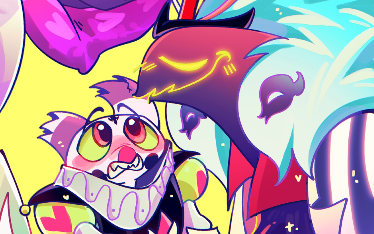 【极恶老大/helluva boss】绘画过程 菲兹罗利和阿斯蒙蒂斯的摸鱼