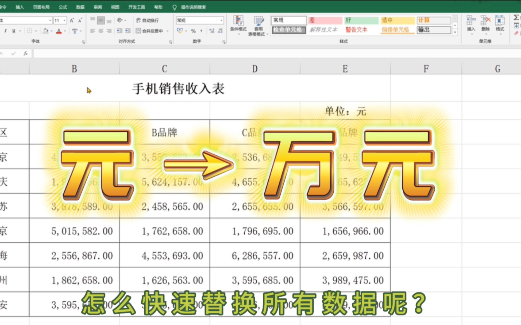 Excel基础操作:“元”秒变“万元”的操作方法,看似简单,学会此加减乘除的灵活应用,用途相当广泛哔哩哔哩bilibili