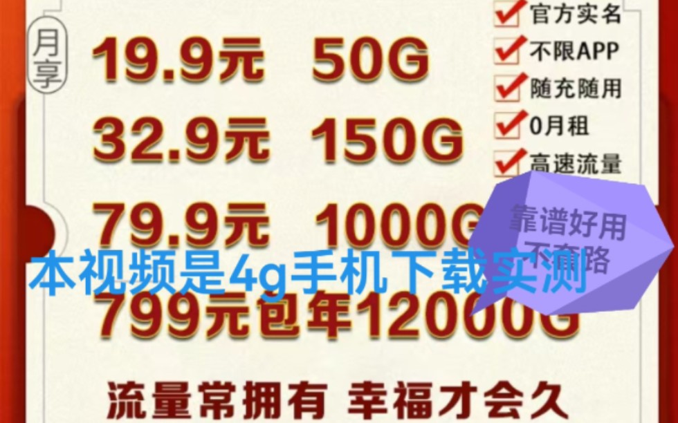 纯流量卡下载速度实测,这是4g的速度,信号强度81dBm哔哩哔哩bilibili