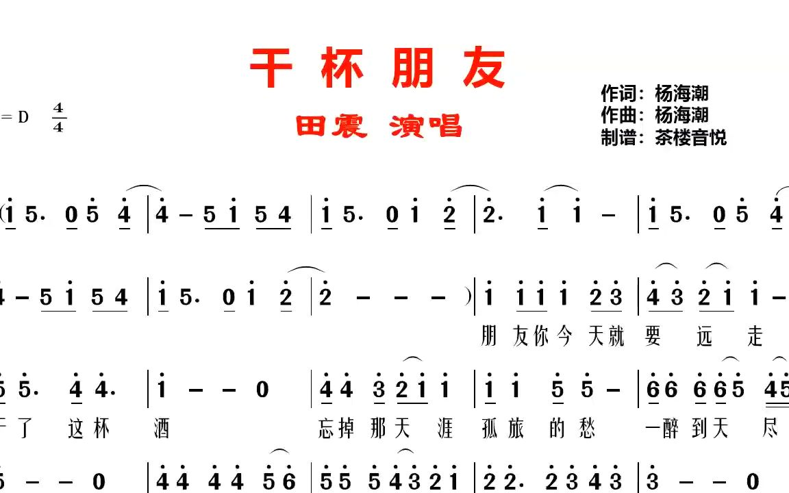 [图]田震经典老歌《干杯朋友》简谱视听