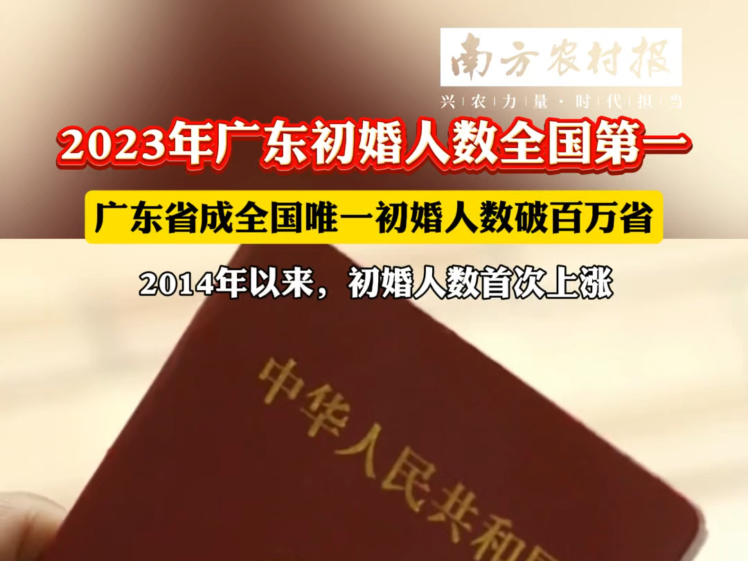 近日,国家统计局官网公布了《中国统计年鉴2024》.统计数据显示,2023年#广东 初婚人数达107.11万人,排名第一.#结婚哔哩哔哩bilibili