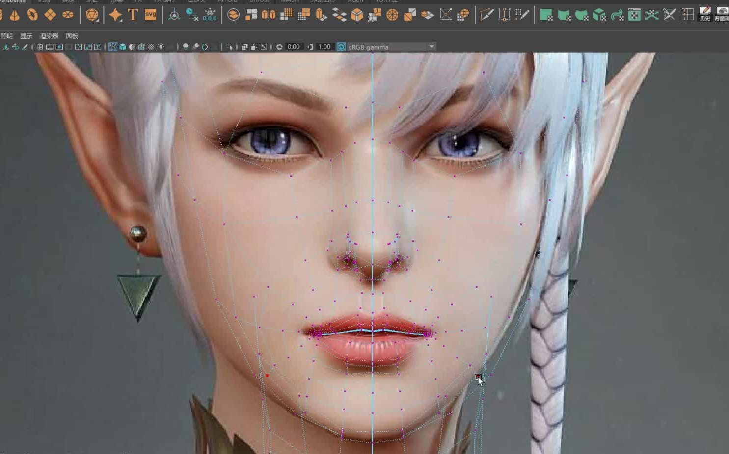 【3d建模】清冷白发美女人物建模,零基础布线教程,maya人物建模