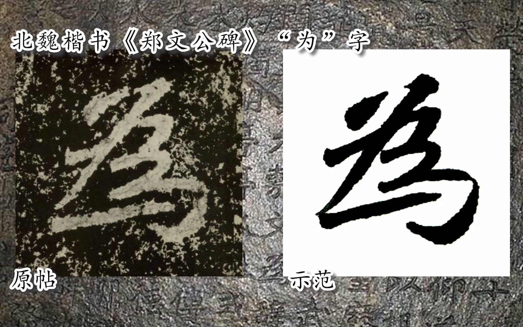 [图]【每日一字】书法视频，周东芬临北魏楷书《郑文公碑》“为”字