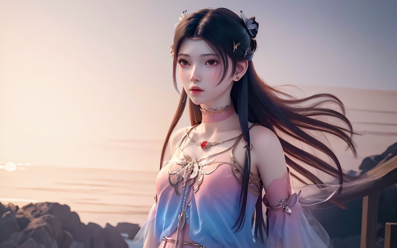 ai国漫女神田灵儿,长发飘飘的小师姐