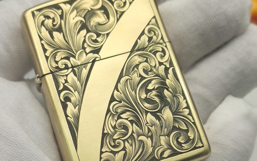 zippo手雕卷草 雕金练习