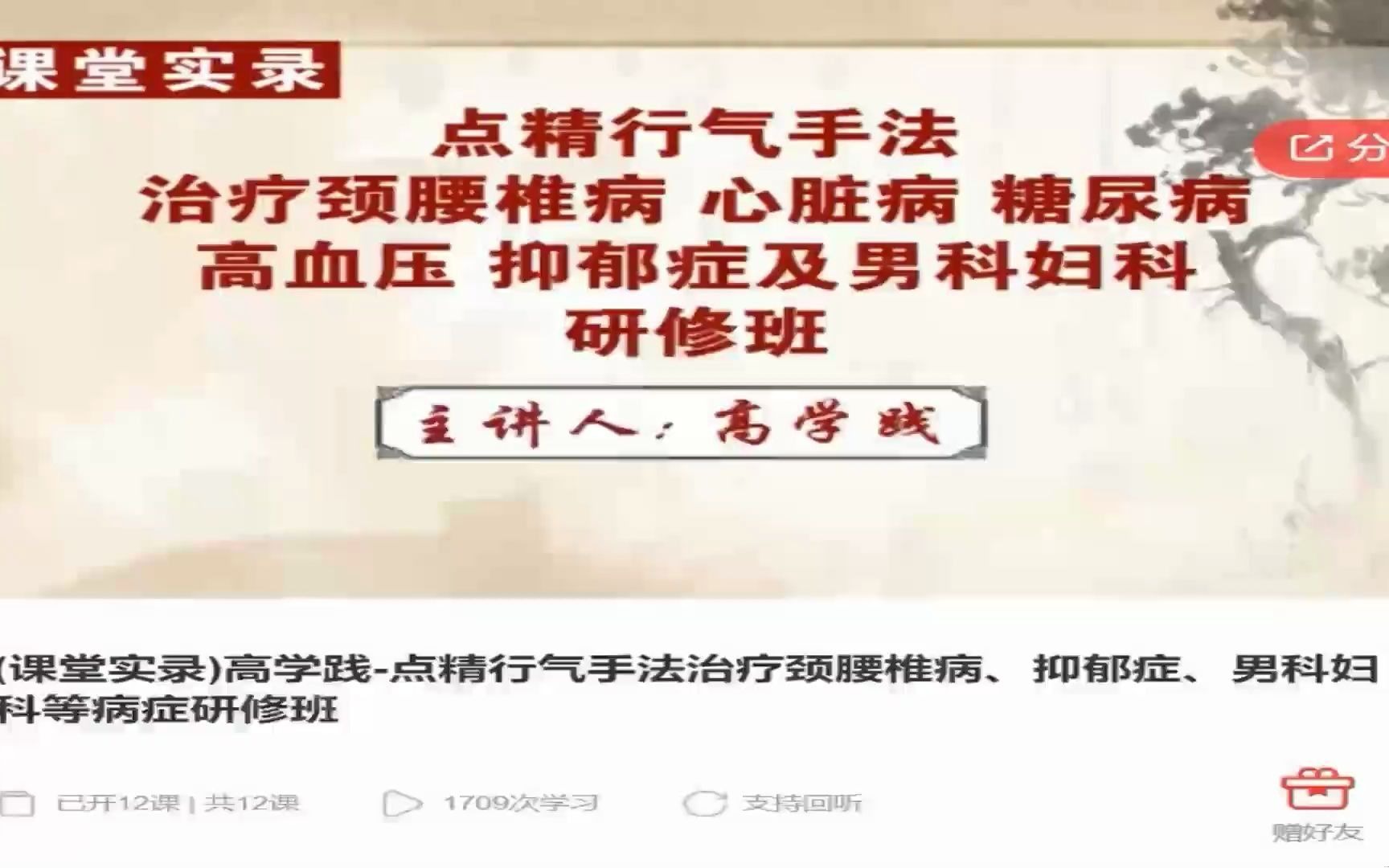 高学践-点精行气手法治疗颈腰椎病,抑郁症,男科妇科等病症研修班_学习