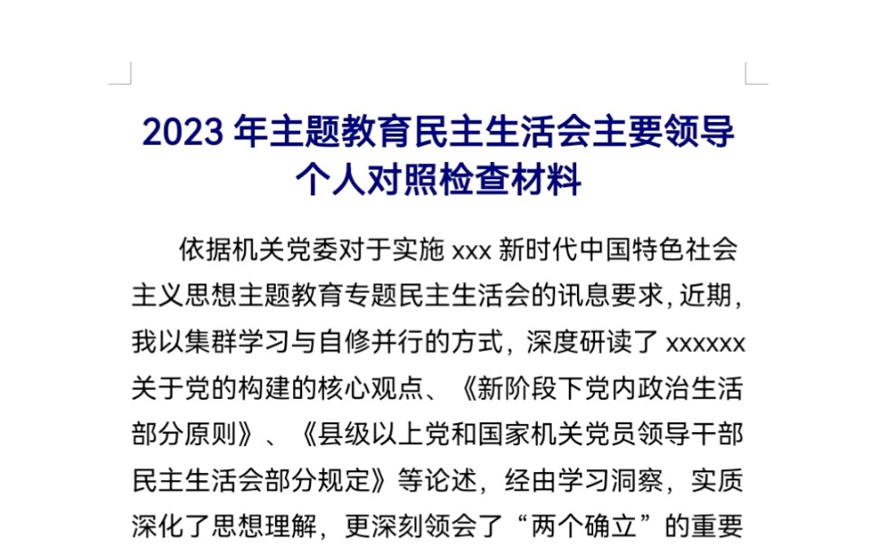 2023年主题教育民主生活会主要领导个人对照检查材料哔哩哔哩bilibili