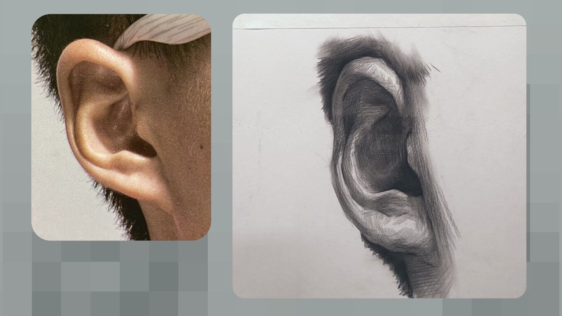 北京010画室程逸帆老师素描头像五官半侧面耳朵5分钟