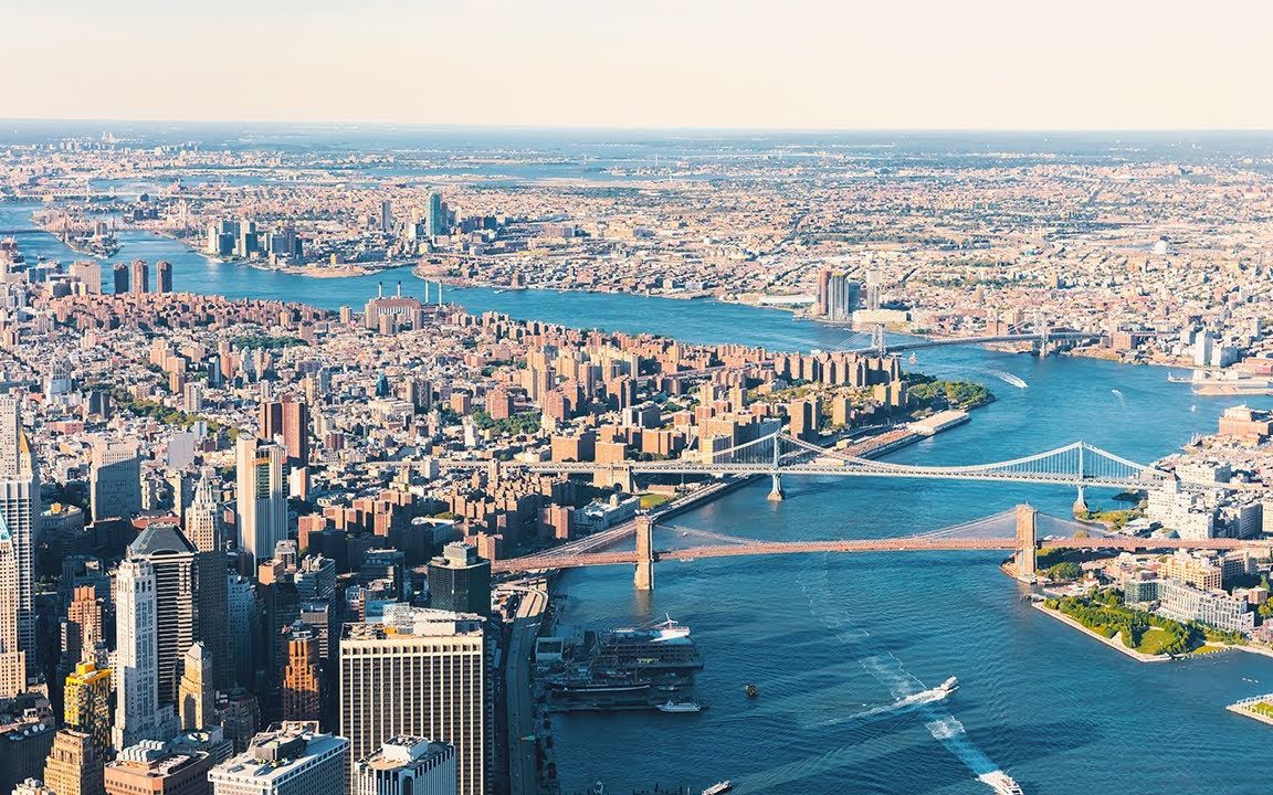 纽约城市曼哈顿岛连接布鲁克林区上的大桥