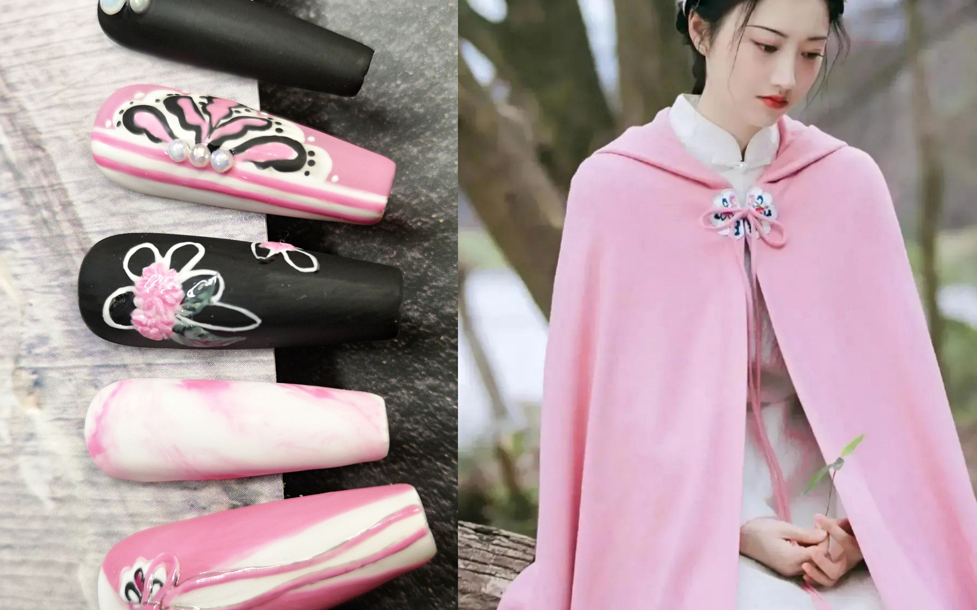 原创司藤景甜粉色旗袍美甲设计