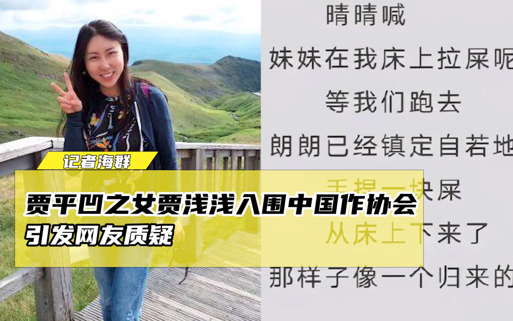 “屎尿体诗”?贾平凹之女贾浅浅入围中国作协会,引发网友质疑哔哩哔哩bilibili