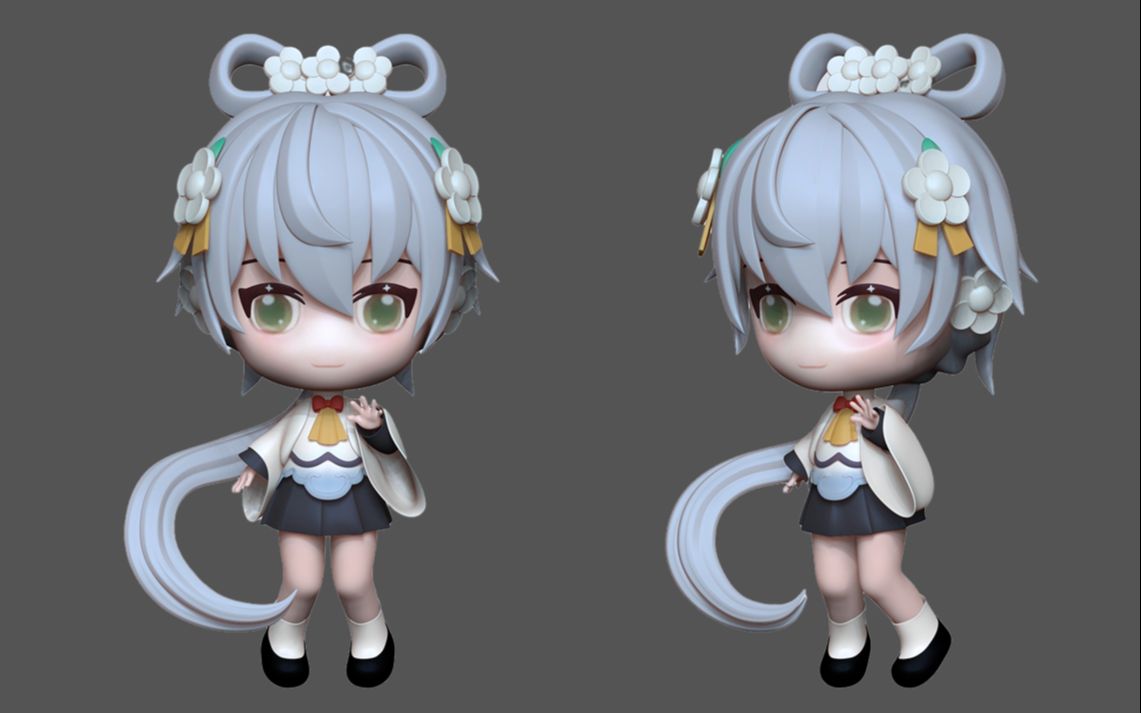 【zbrush建模】q版洛天依手办建模全流程,从球开始雕刻到最后上色渲染