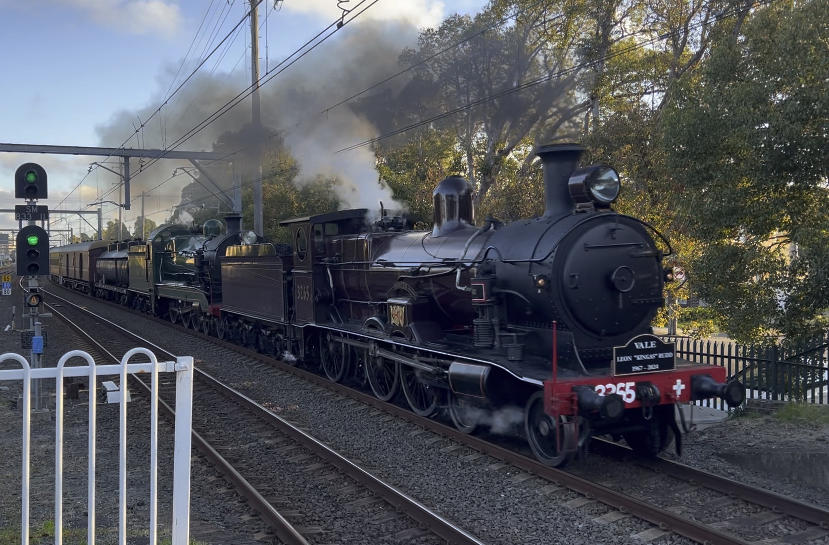 3265 3526号蒸汽机车牵引旅客列车经过悉尼banksia站