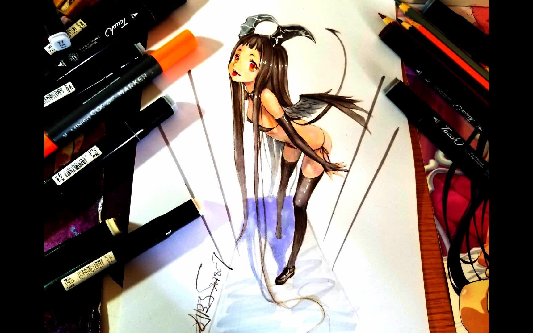 【马克笔手绘】画一个骚气小恶魔