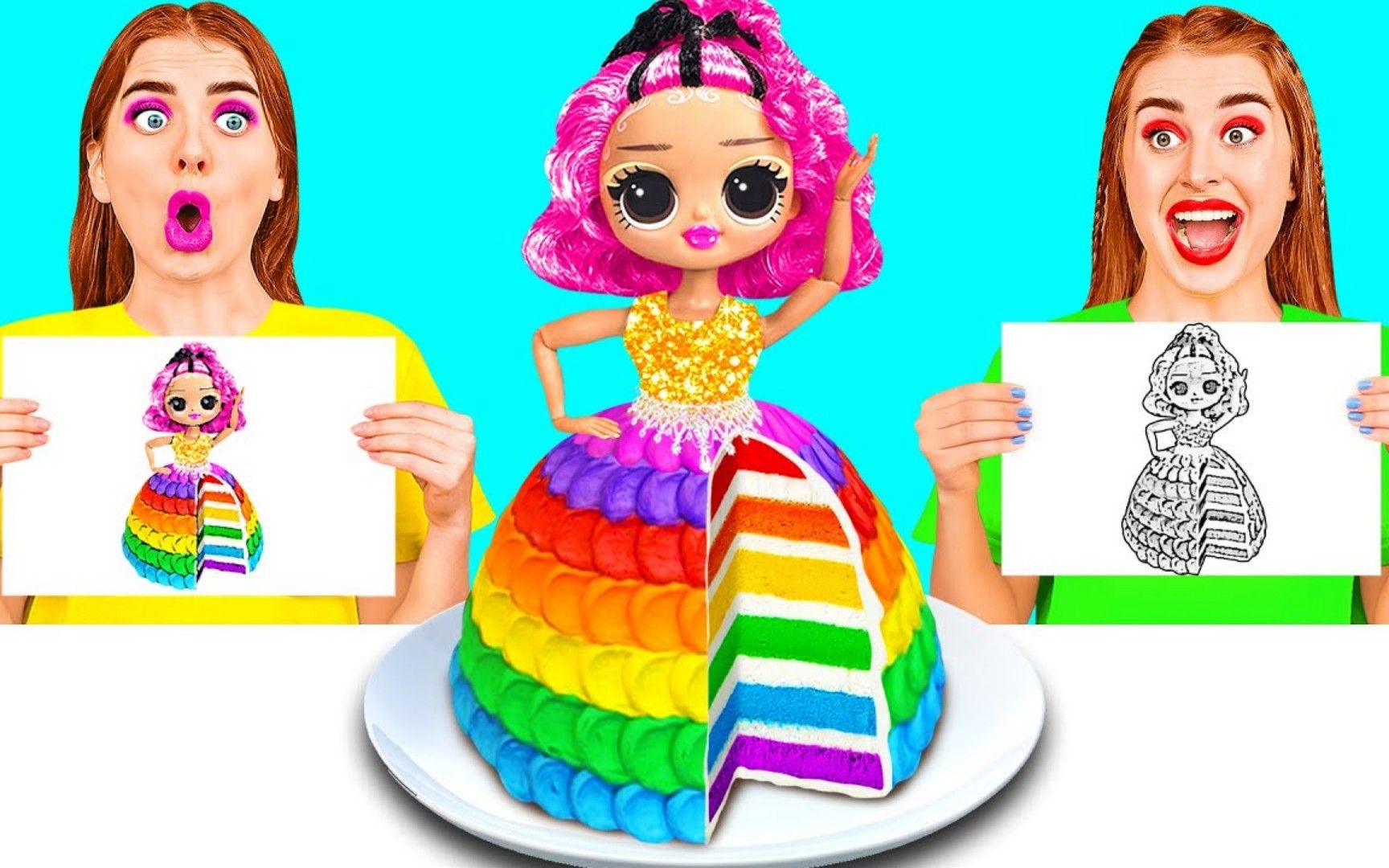 搞笑外国人:挑战创意绘画彩虹公主,三人谁画的最好最生动呢?