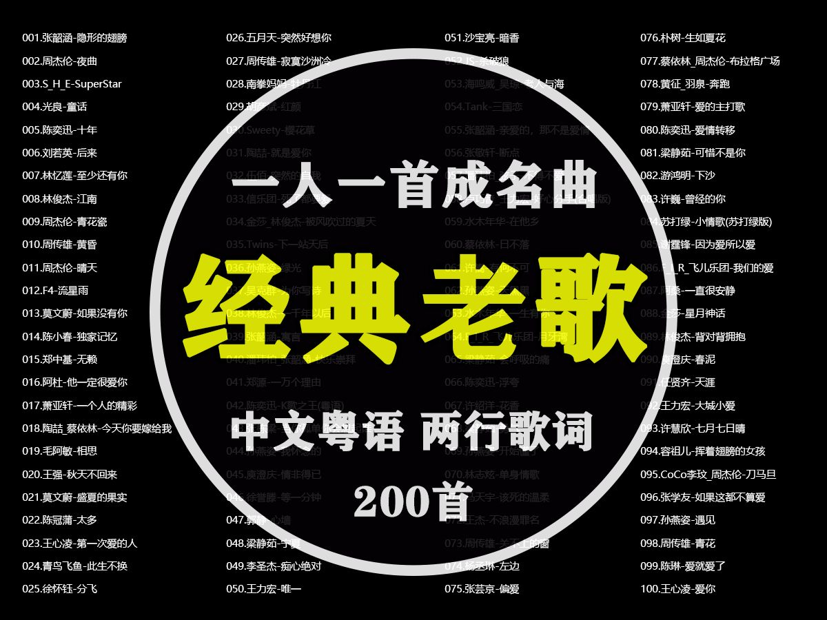 [图]【华语回忆杀】一人一首成名曲200首、分P播放、KTV歌词、重回8090后的时代巅峰华语音乐