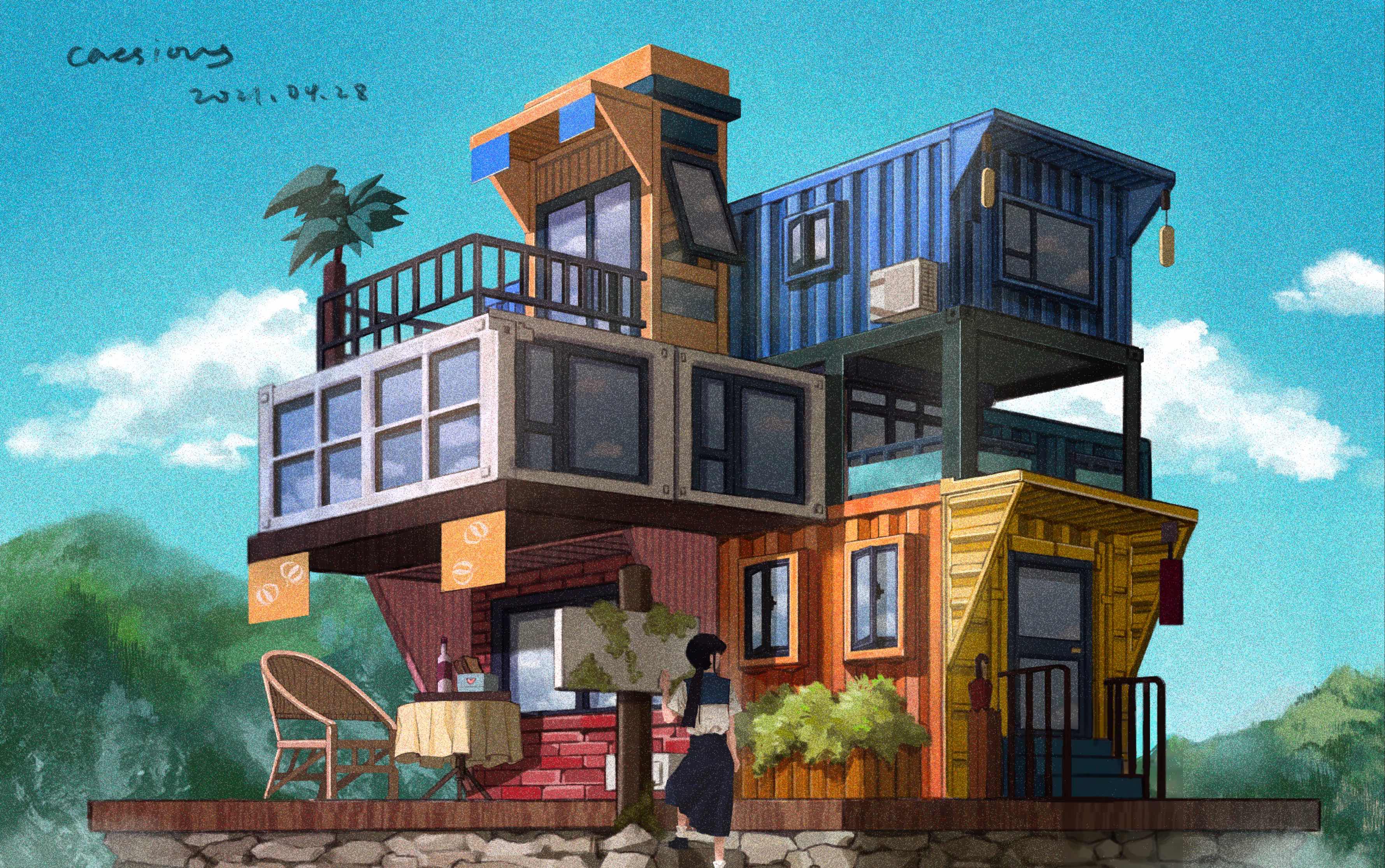 【procreate】绘画过程记录01山顶上的集装箱小屋(场景练习)