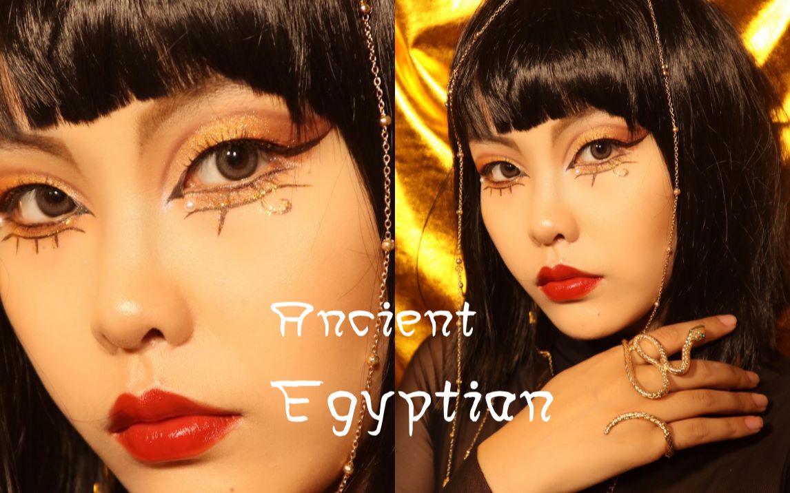 埃及艳后神秘妆容肿眼泡内双女孩金色眼妆异域风情