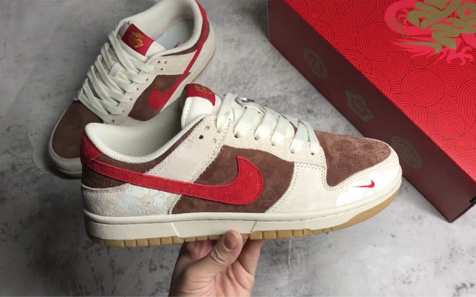 【全方位实拍】nike dunk low 中国年定制 龙腾盛世 米棕红