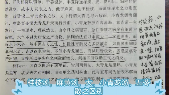 [图]桂枝汤，麻黄汤，大，小青龙汤，五苓散证之区别