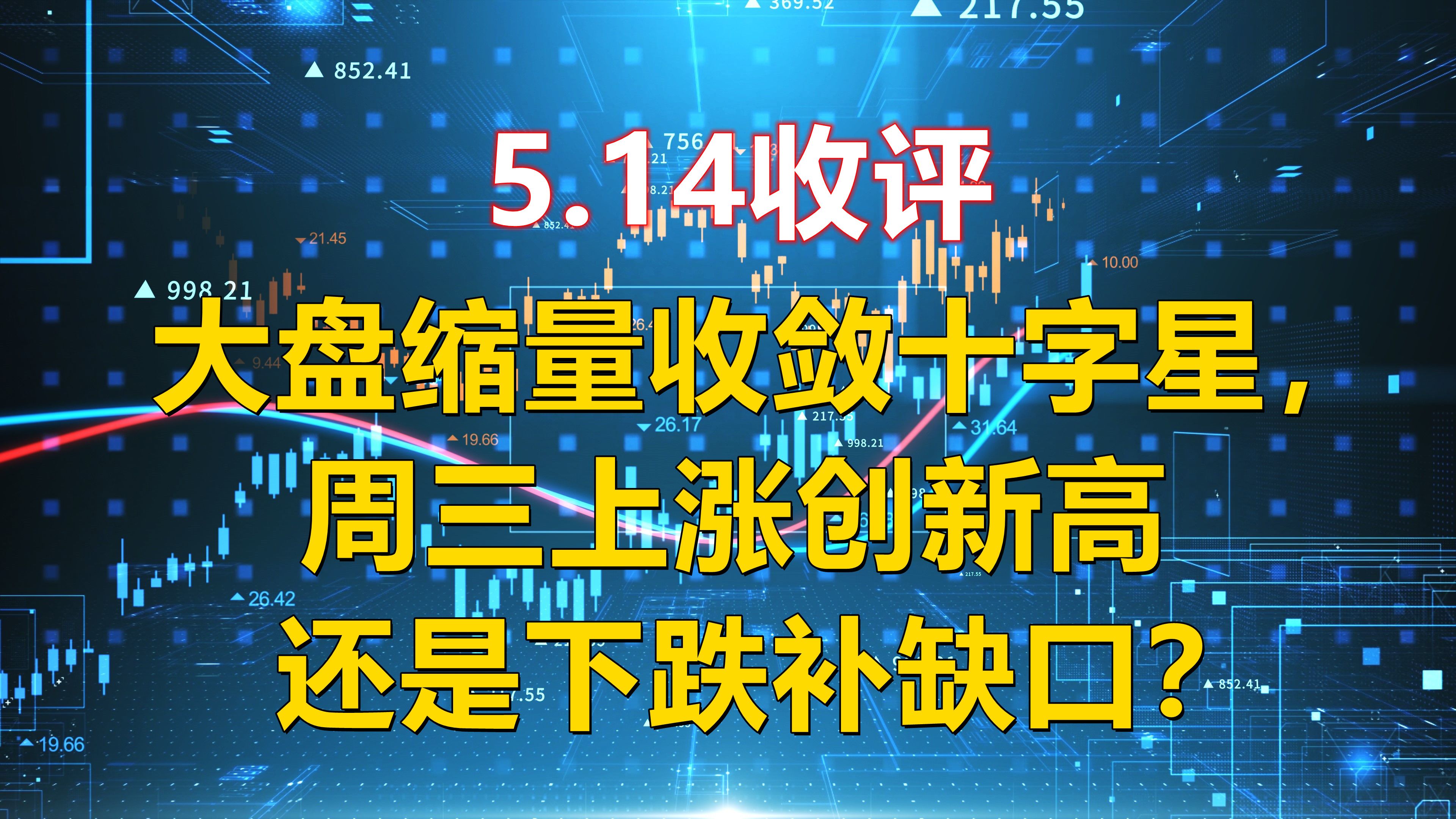 5.14收评,大盘缩量收敛十字星,周三上涨创新高还是下跌补缺口?哔哩哔哩bilibili