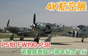 Download Video: 【4K】【航空展】诺曼底登陆75周年纪念飞行表演 FW190 P51B P38 C47 德军涂装的皮拉图斯P2教练机（瑞典制造）