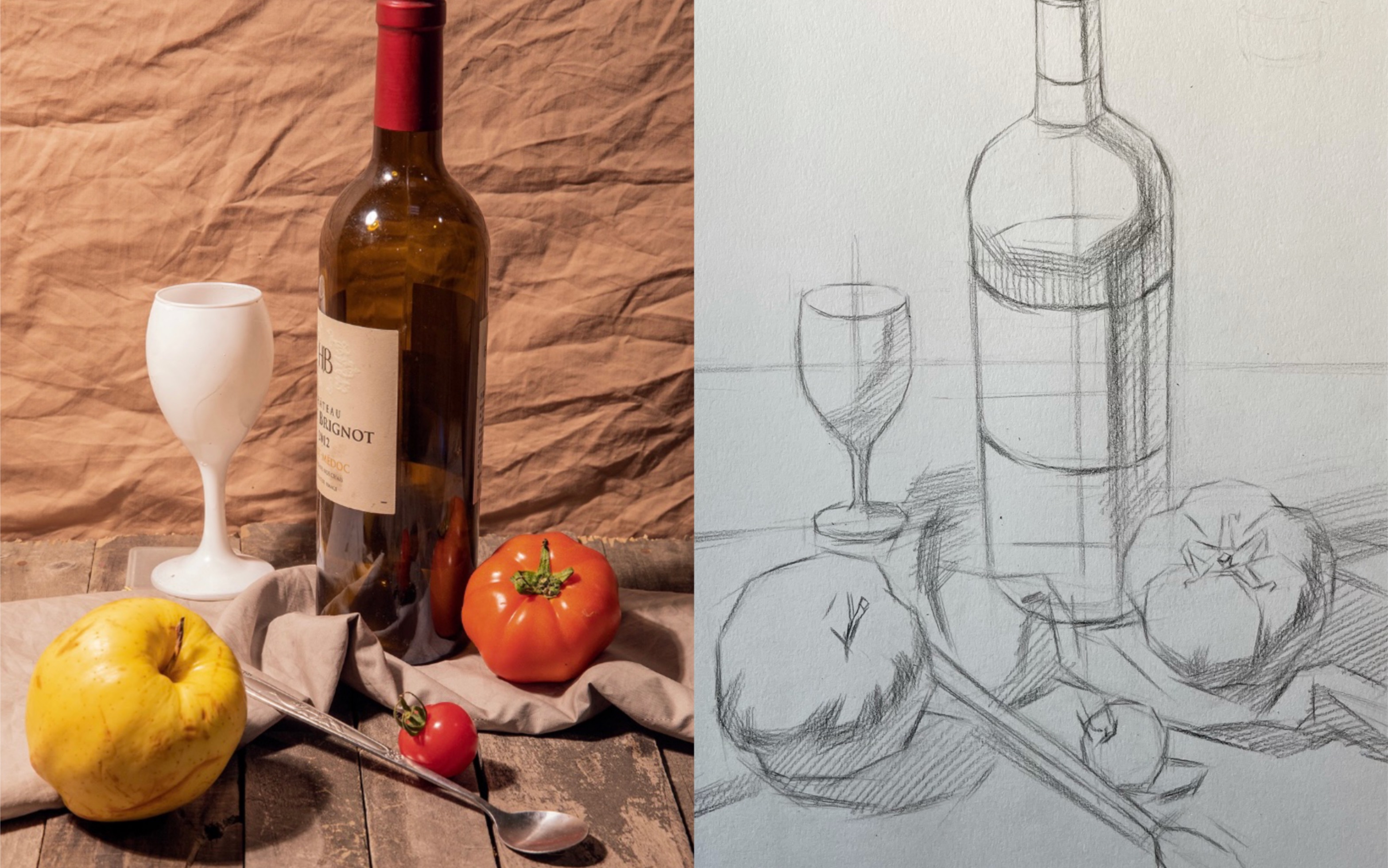 红酒瓶素描图片