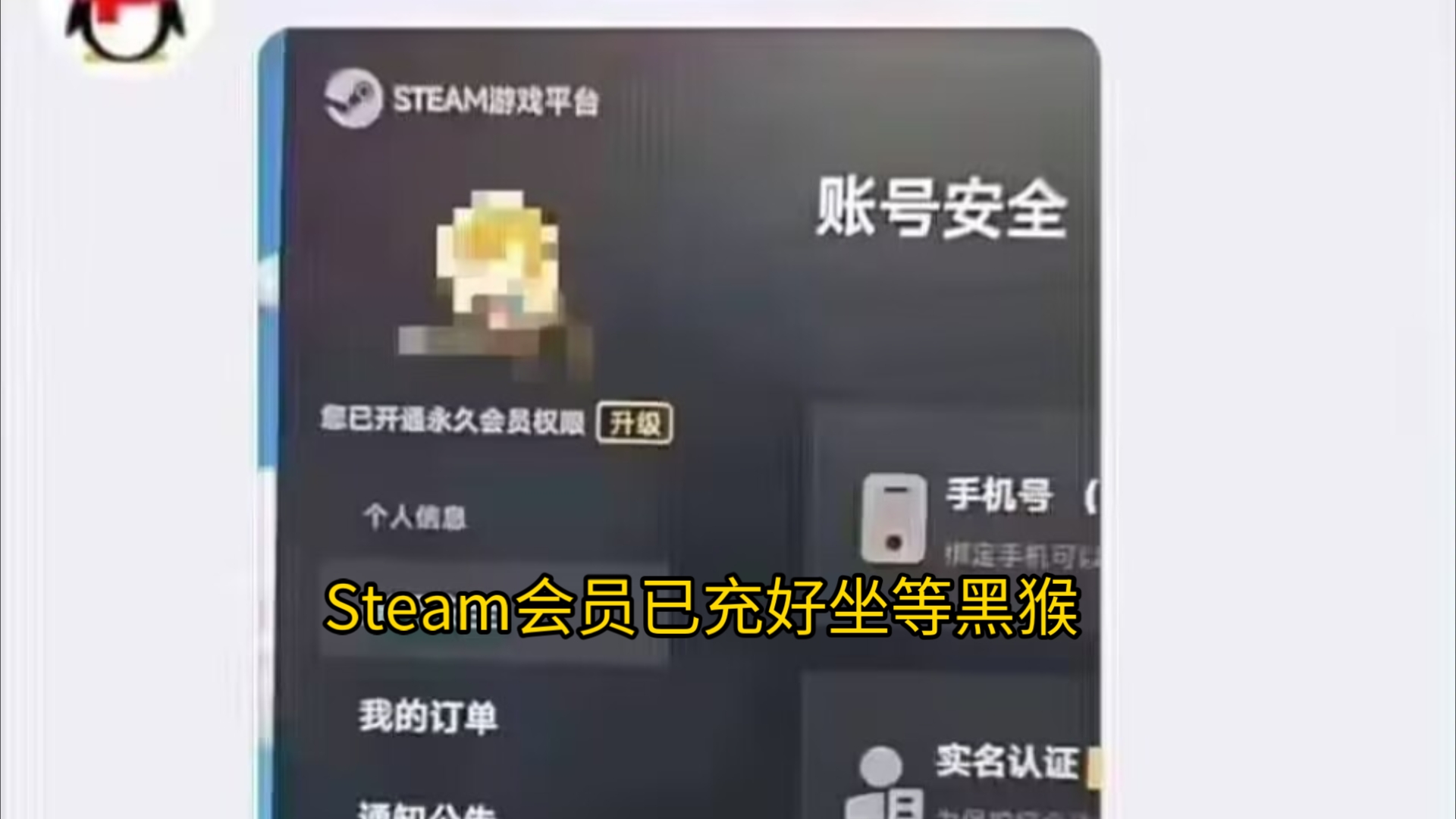 [图][亿点图片] “Steam会员已充好，坐等黑神话悟空”