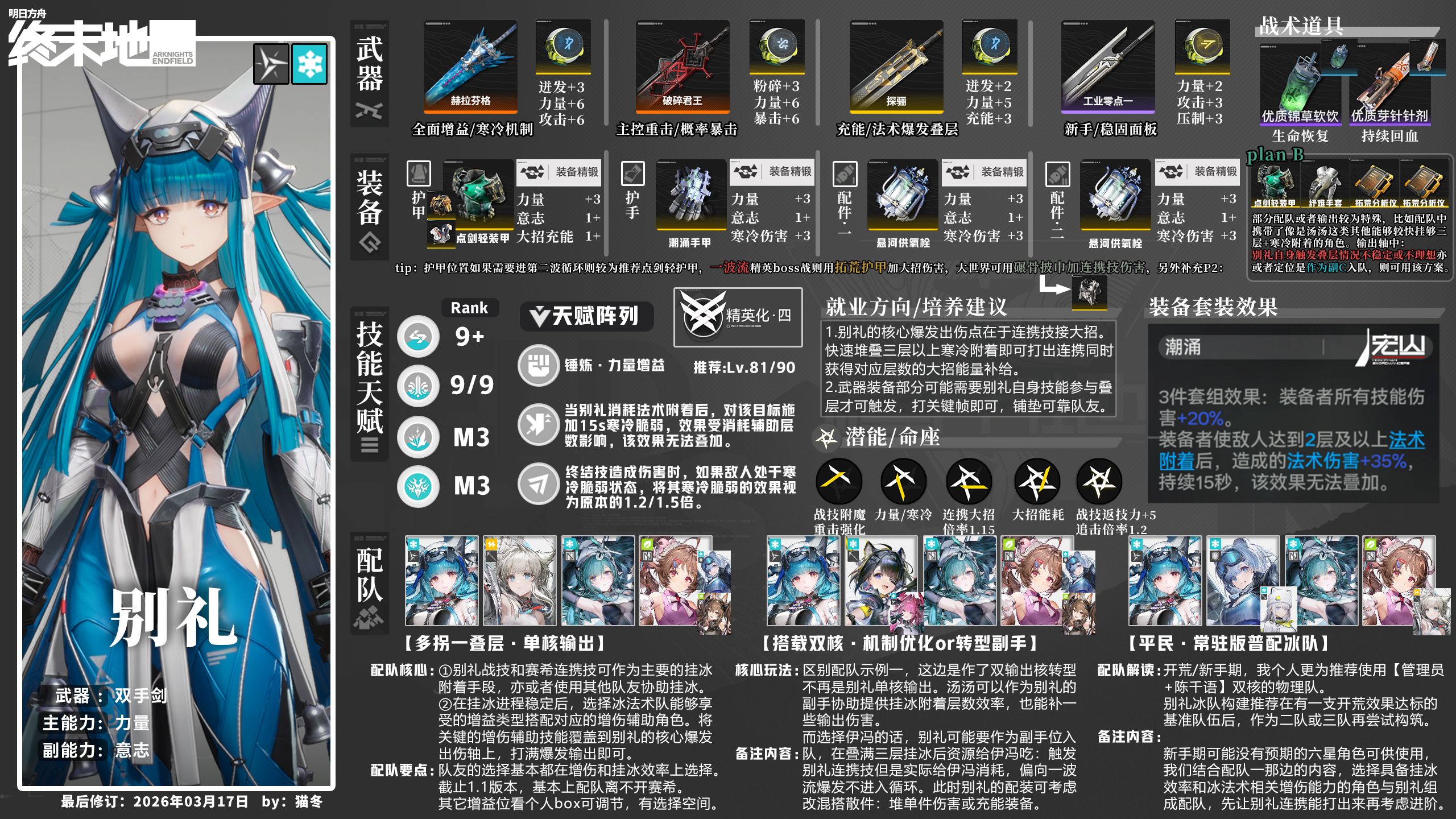 【明日方舟·终末地】别礼·武器/装备·配装配队攻略一图流-猫冬MT-猫冬MT-哔哩哔哩视频