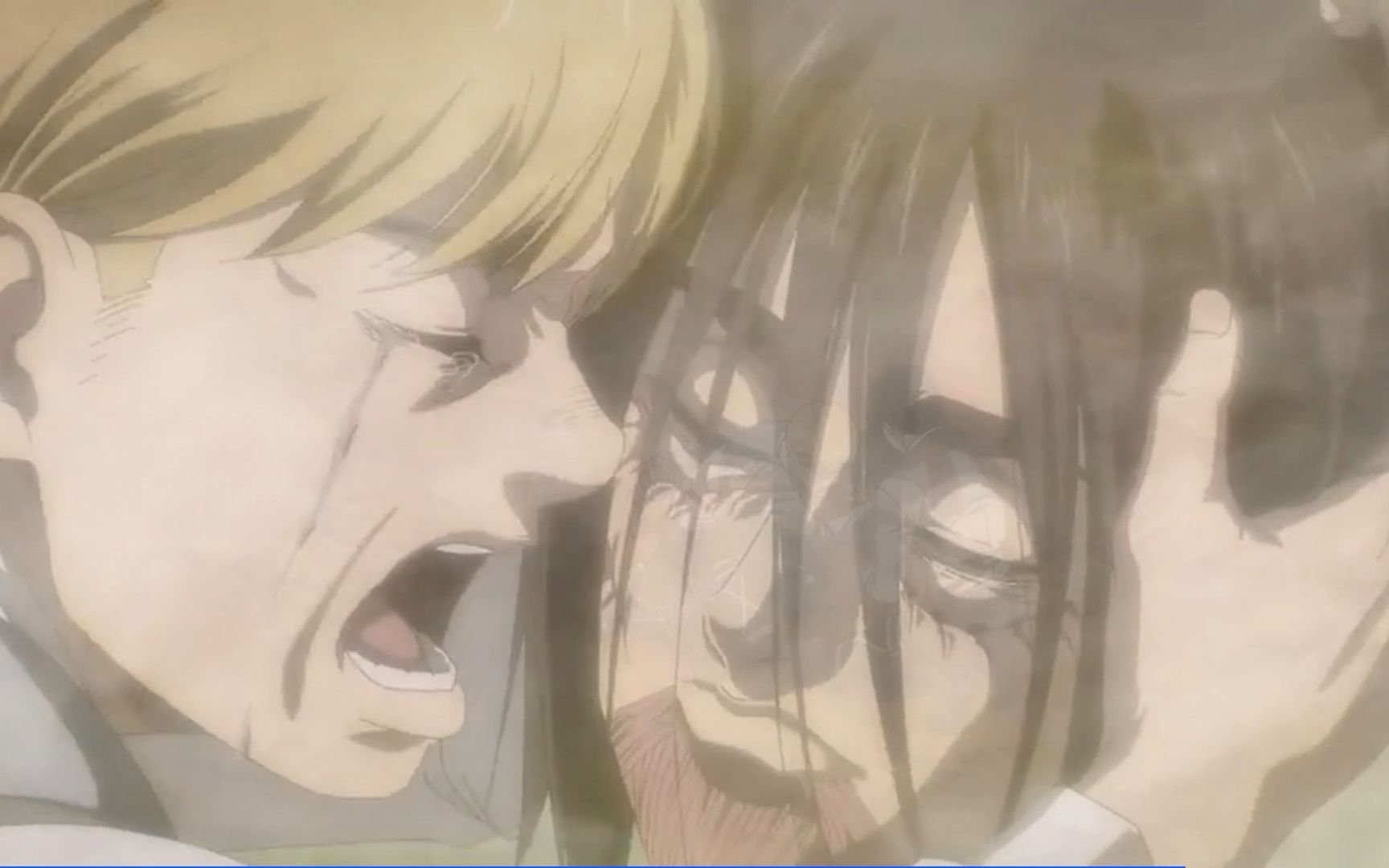 艾伦为了拯救大家,牺牲自己让巨人之力消失,阿尔敏开始崩溃痛哭.