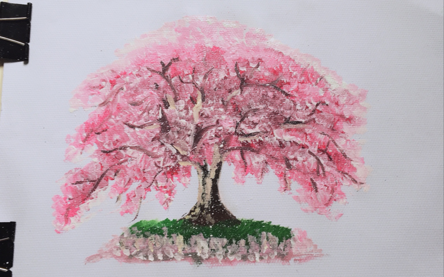 樱花树手绘水粉图片